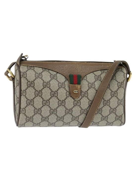 Authentic GUCCI GG Supreme Web Sherry Line Bag PVC Beige Gold 89 02 018